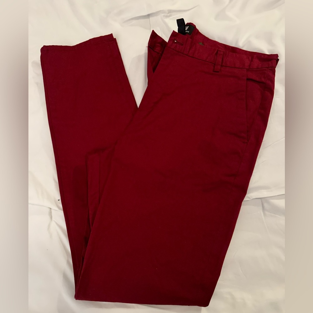 H&M pants, burgundy/red, size 34R, worn once, slim fit